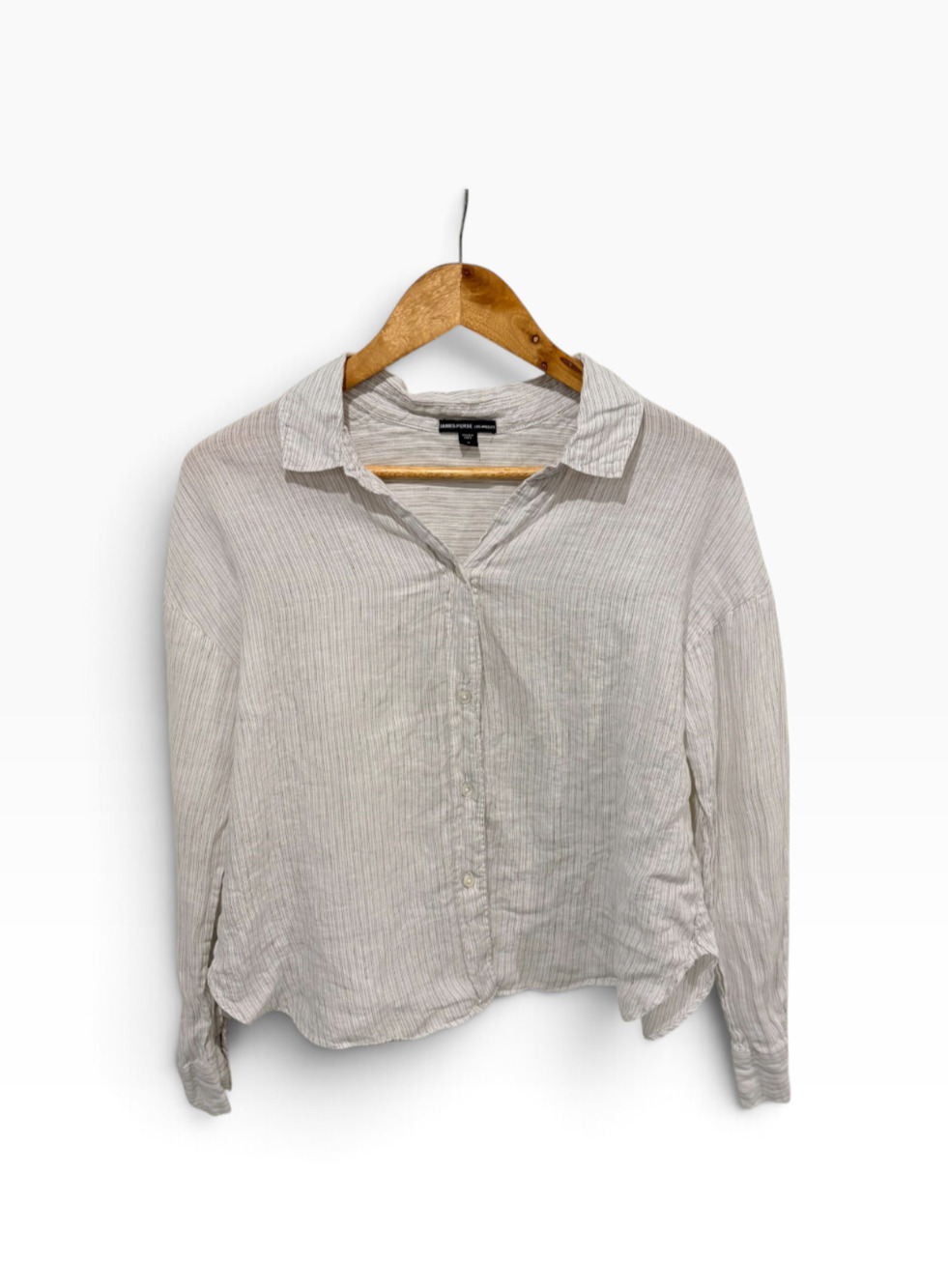 James Perse Linen Cropped Shirt Women's 0 Striped Long Sleeve